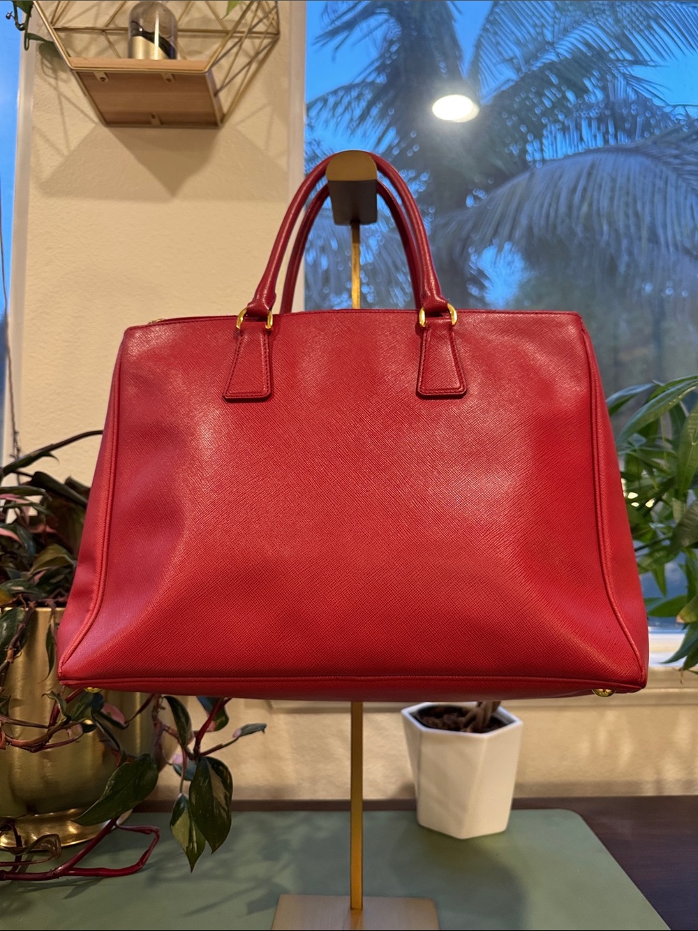 Prada Cherry Red Saffiano Tote with Gold Accents - Picture 6 of 14